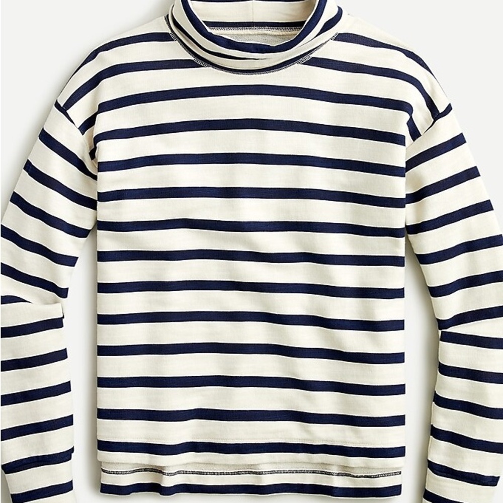 Striped Navy and White cotton terry turtleneck